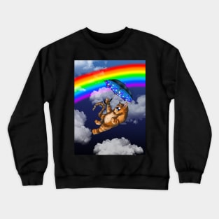 ginger cat with a rainbow Crewneck Sweatshirt